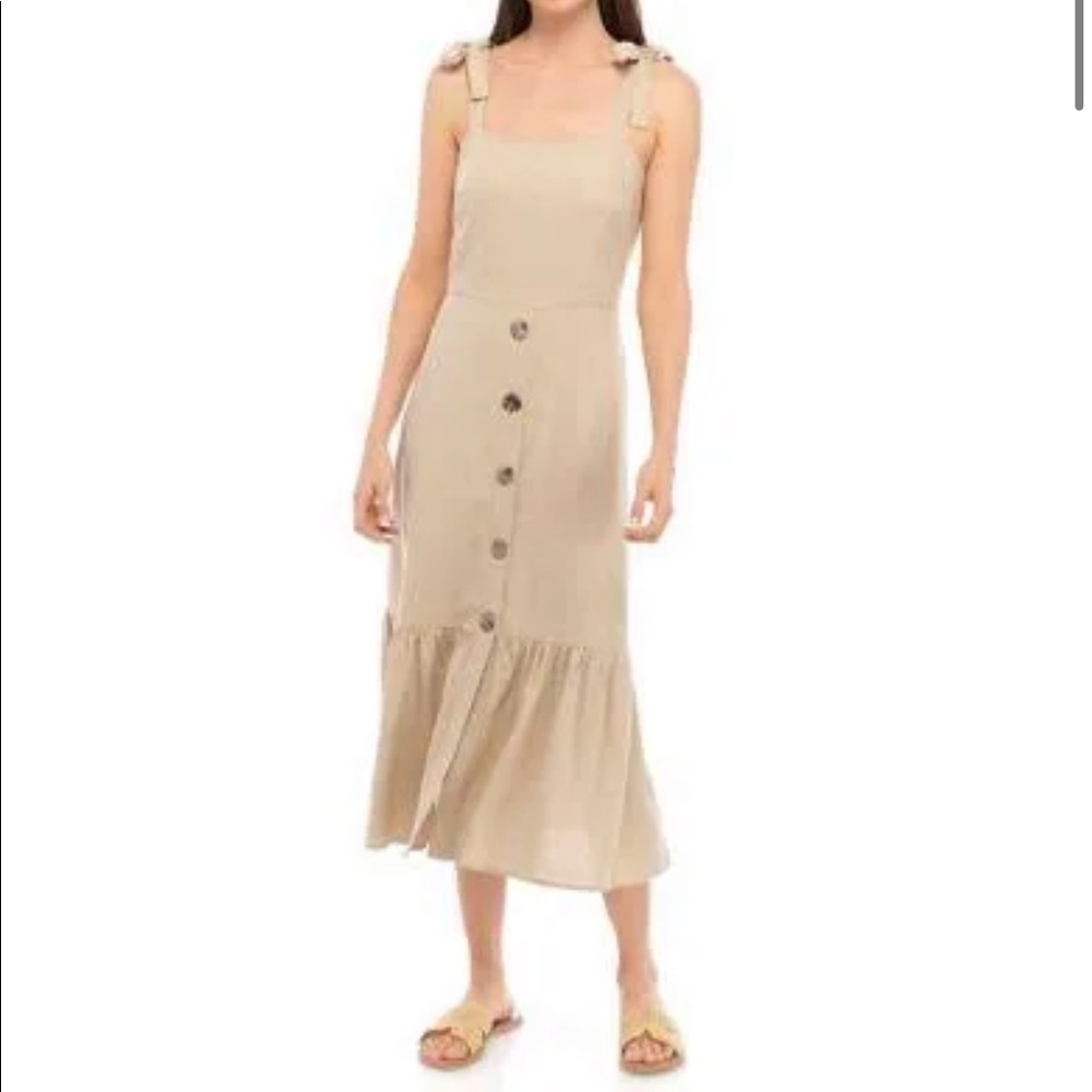 Cream Linen Tie Front Button-Down Summer Dress, Size XL